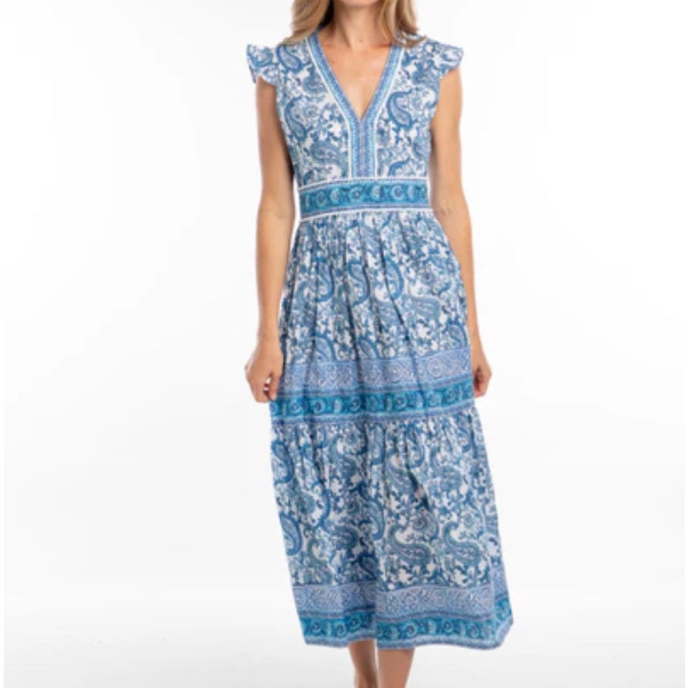 Bindu Celine Dress in Blue Paisley